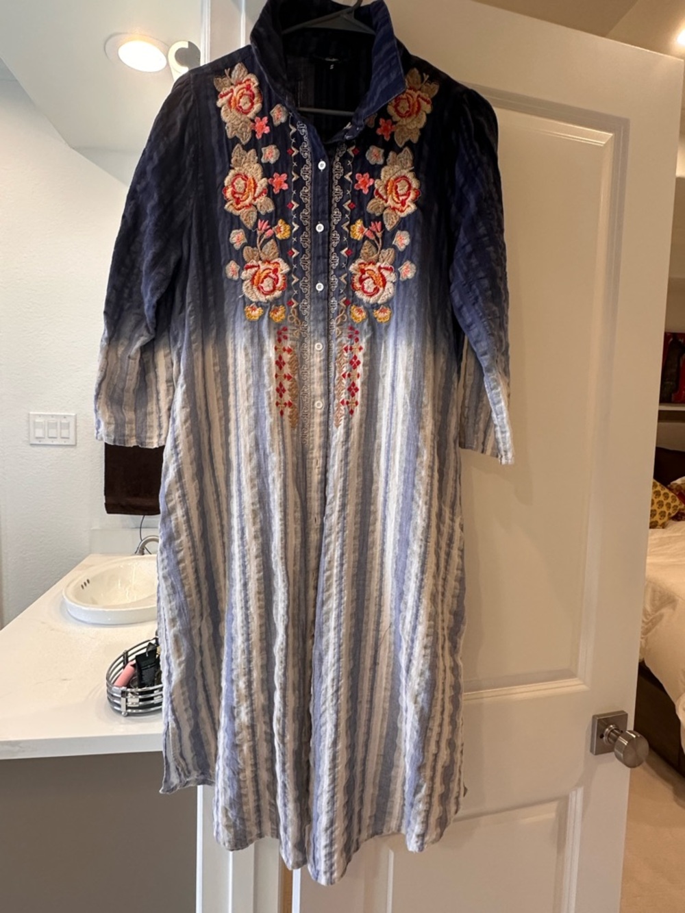 Andree Blue Ombre Striped Embroidered Tunic Dress - Picture 2 of 8